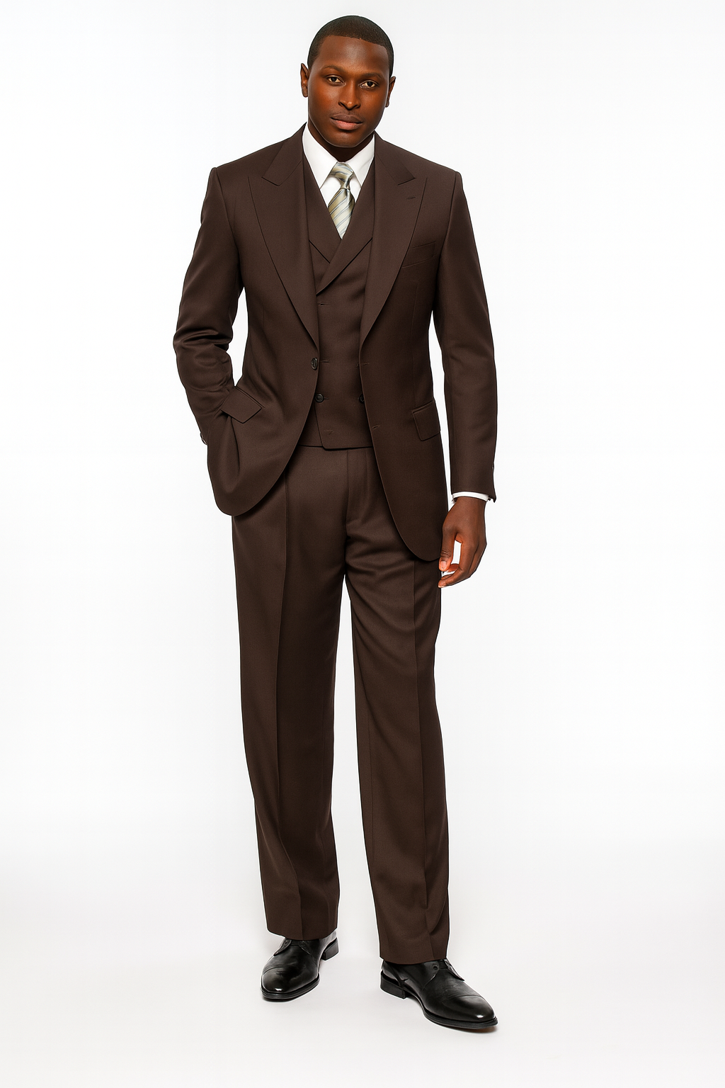 Tiglio Rosso Men’s Choclate Brown 3 Piece Suit –Double Breasted Vest with Classic 100% Wool Super 150's Fabric - Pleated Pants - 58 Long or 58 Regular Jacket+52/54 Adjustable Pants (Fabric: poly/rayon blend)