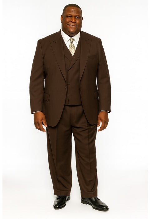 Tiglio Rosso Mens Chocolate Brown 3 Piece Suit – Double Breasted Vest with Classic 100% Wool Super 150's Fabric - Pleated Pants