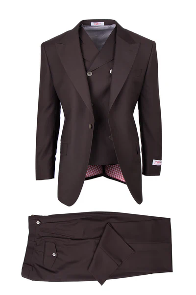 Tiglio Rosso Mens Choclate Brown 3 Piece Suit Double Breasted Vest with Classic 100% Wool Super 150's Fabric - Pleated Pants-New Designer Collection