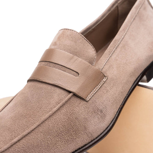 Zelli Tippa Suede and Calfskin Combination Penny Loafers in Taupe