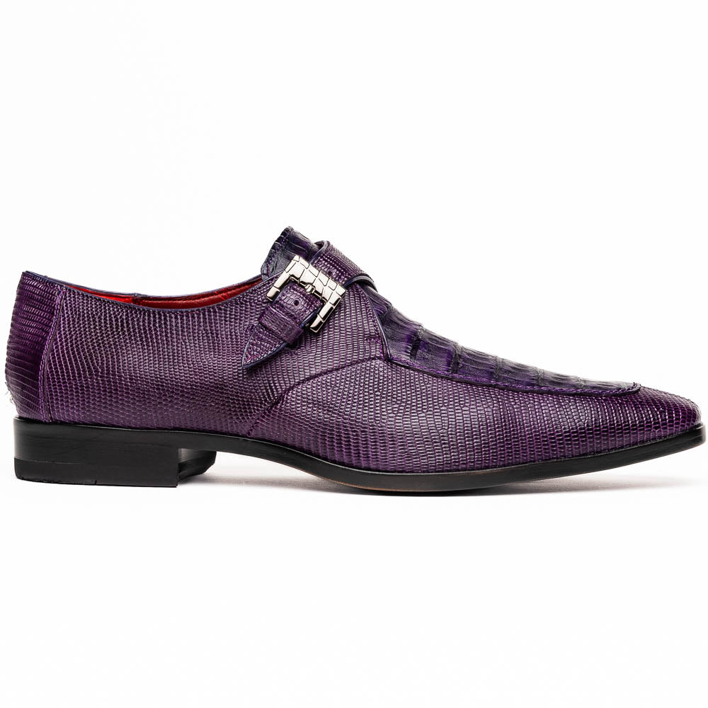 Marco Di Milano Toluca Men's Shoes Purple Exotic Crocodile & Lizard Monk Strap - 9