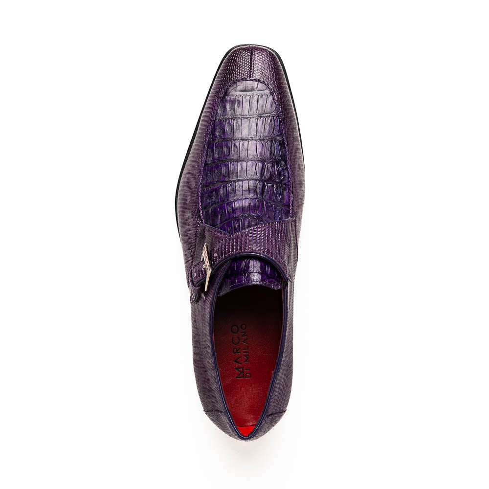 Marco Di Milano Toluca Men's Shoes Purple Exotic Crocodile & Lizard Monk Strap - 9