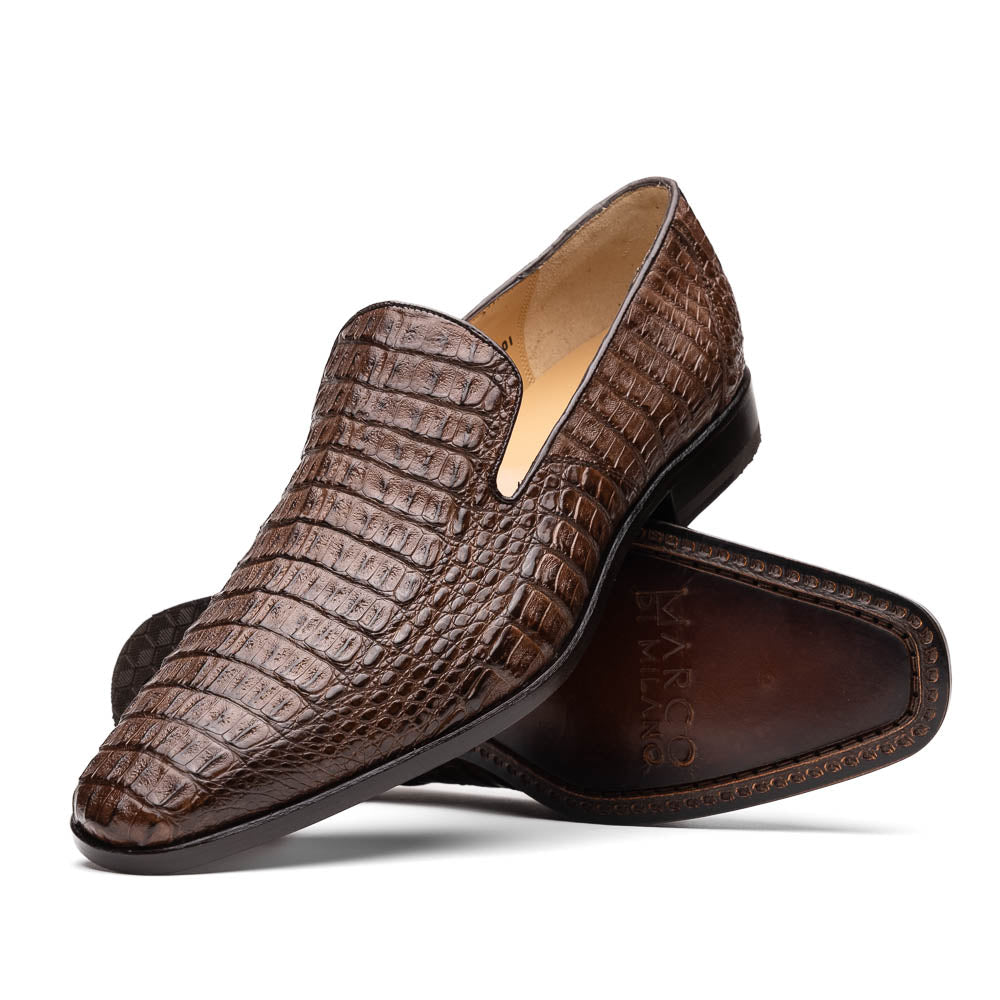 Marco Di Milano Trento Brown Men's Shoes Caiman Crocodile Slip-on Loafers - 11.5