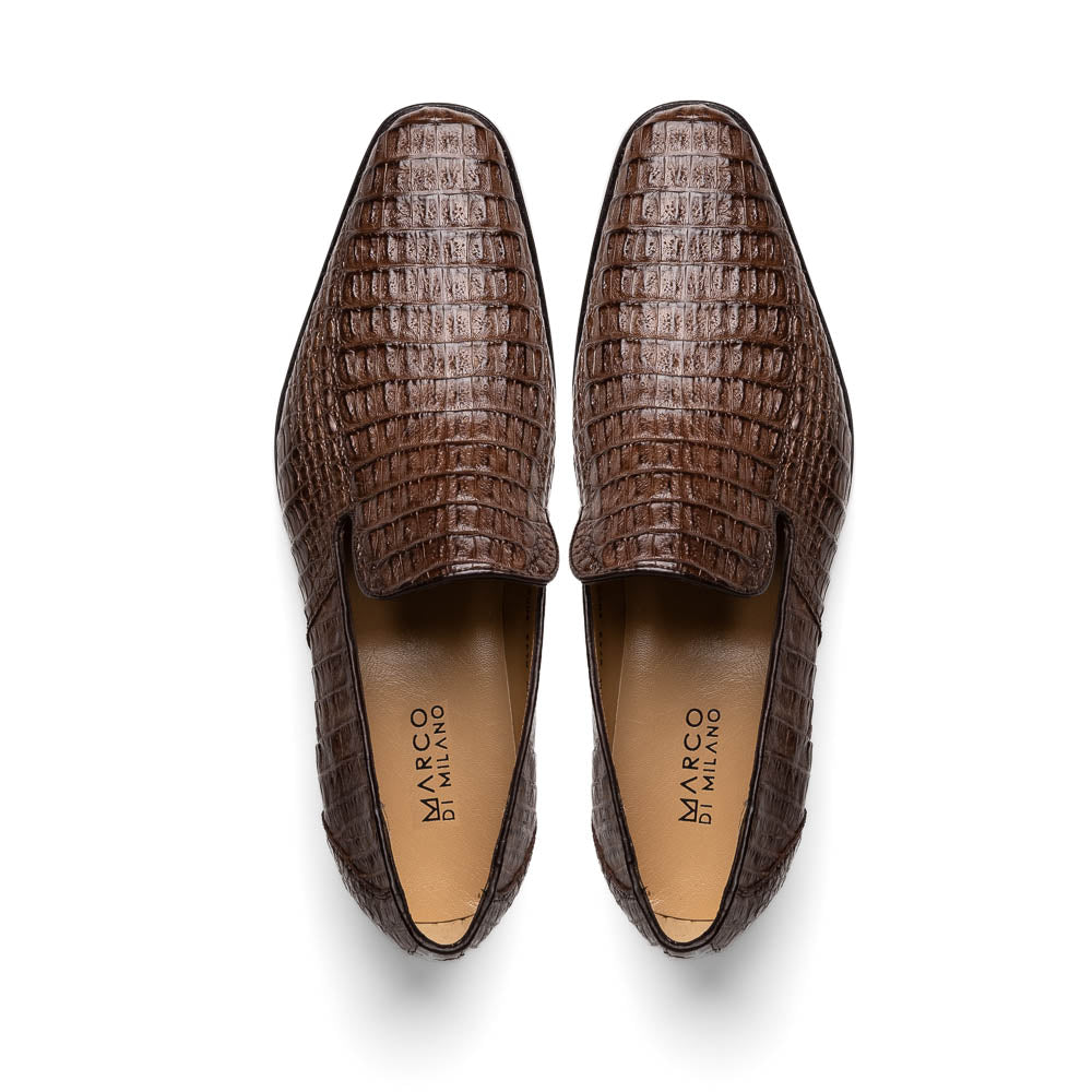 Marco Di Milano Trento Brown Men's Shoes Caiman Crocodile Slip-on Loafers - 11.5