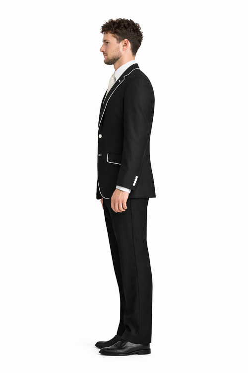 Tuxedo & Formal Men's Slim Fit Black White Trim Suits-New Designer Collection
