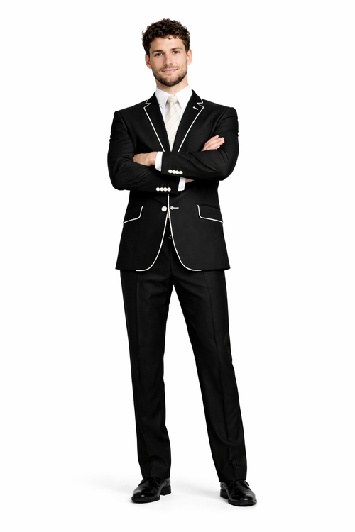 Tuxedo & Formal Men's Slim Fit Black White Trim Suits-New Designer Collection