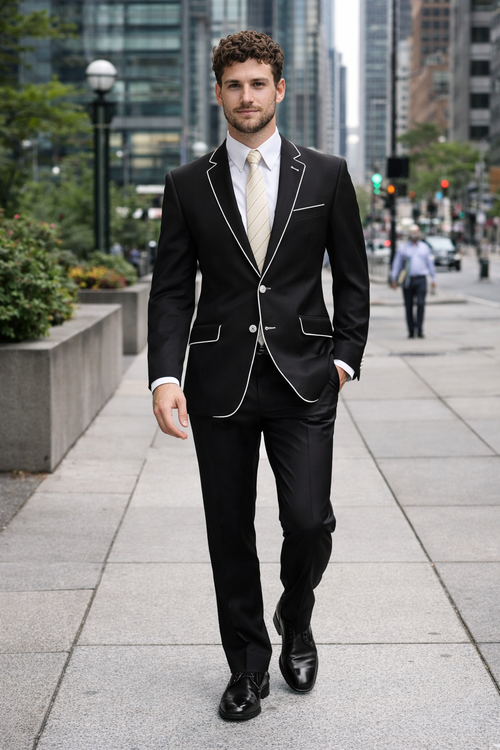 Tuxedo & Formal Men's Slim Fit Black White Trim Suits-New Designer Collection