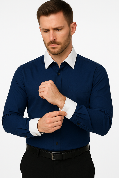 Classic Stylish Fashionable -White Collar Two Toned Contrast white collars Multi-color Men's Dress Shirt