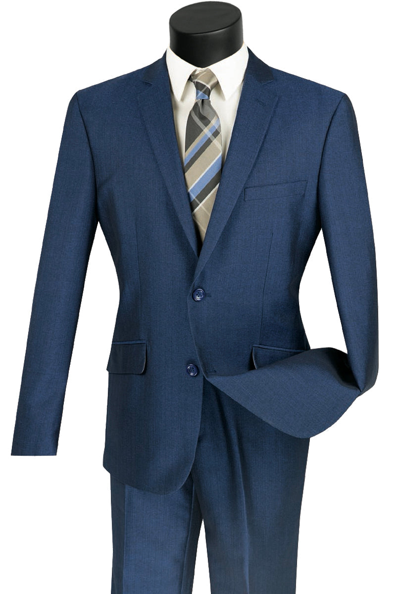 Mens 2 Button Slim Fit Textured Weave Suit in Blue - 36 Short