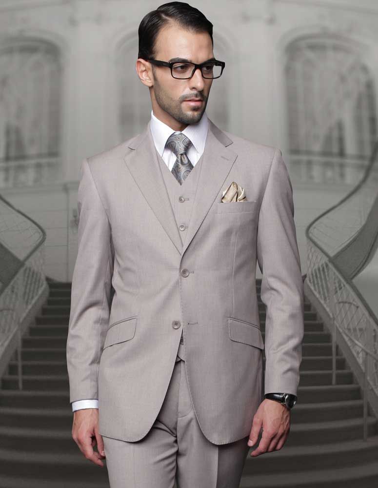 Statement Big & Tall Mens 100% Wool 3 Piece Fashion Suit - 38 Short Jacket+32 Waist Adjustable 28to34)(Height: 5 4 to5 7 )(Neck  15-16.5)S-M)