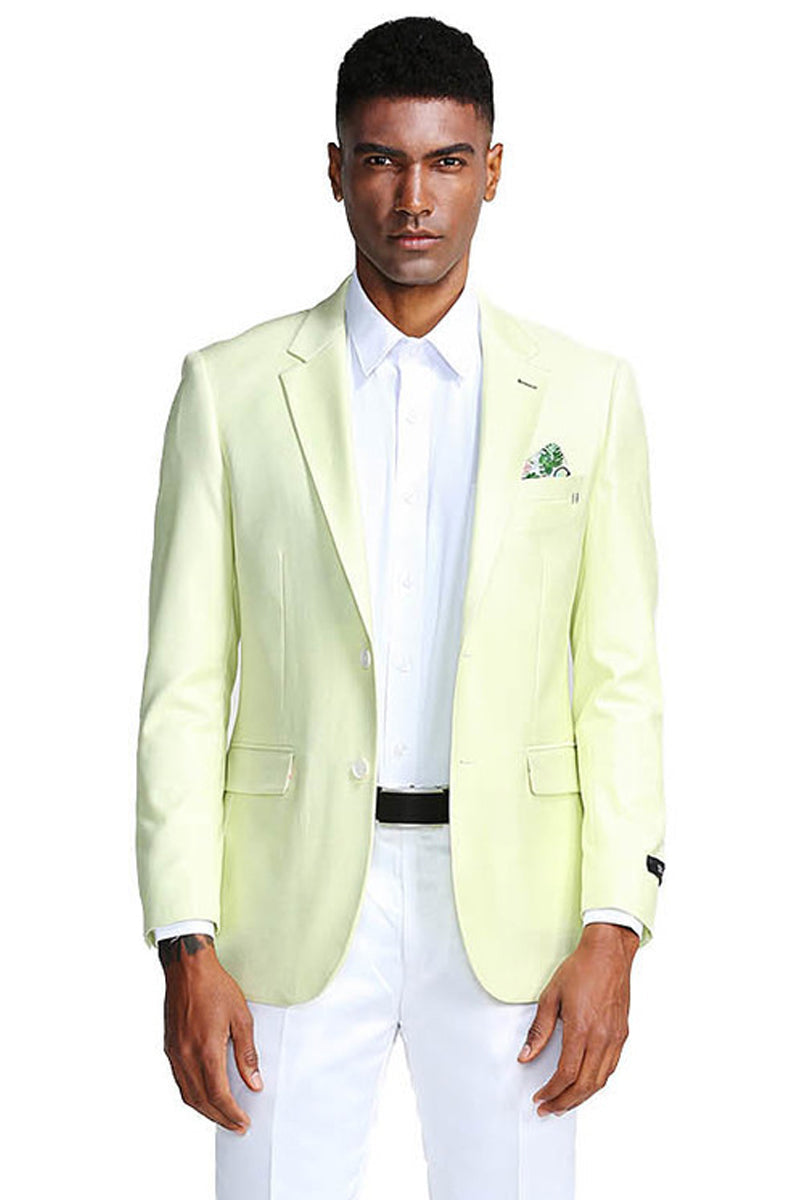 Mint Green Men's Slim Fit Linen Summer Blazer - Two Button Style