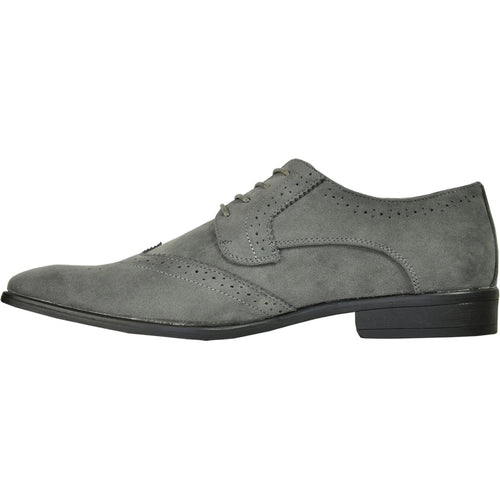 Bravo Mens Vegan Suede Wedding & Prom Wingtip Lace Up Dress Shoe in Grey