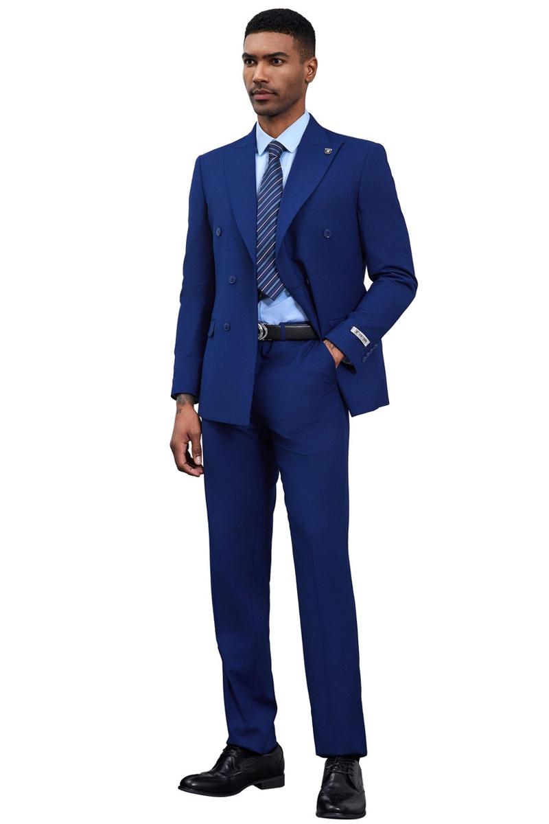 Men's Designer Stacy Adams Classic Double Breasted Suit in Blue - 34 Regular