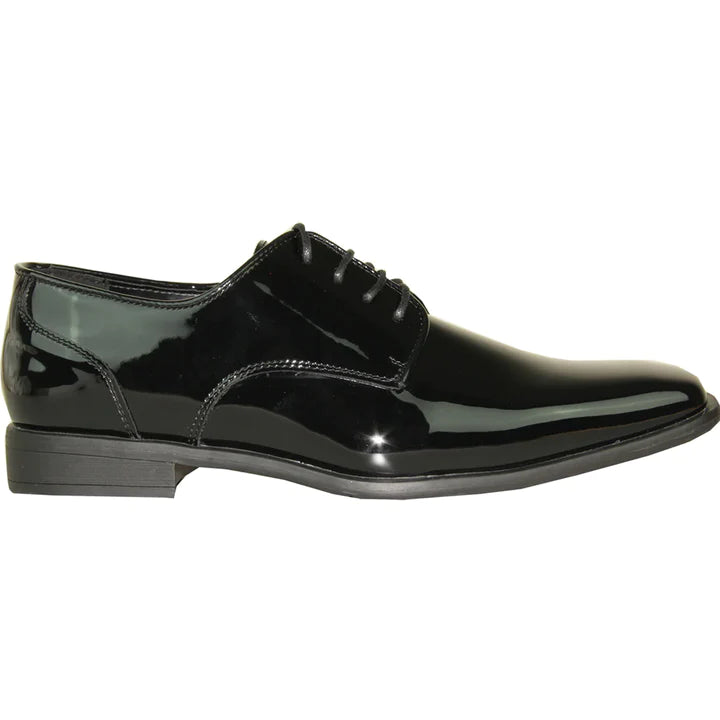 MENS MODERN POINTY SQUARE TOE OXFORD PATENT SHOE IN BLACK - 6.5M
