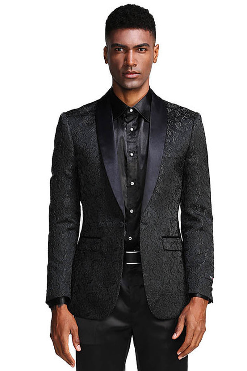 Black Paisley Tuxedo Jacket - Men's Slim Fit for Wedding & Prom