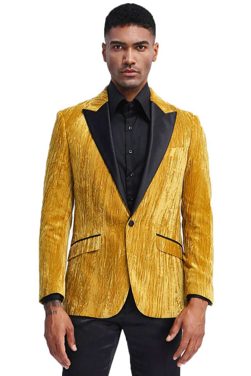 Gold Velvet Textured Men's Prom Tuxedo Jacket