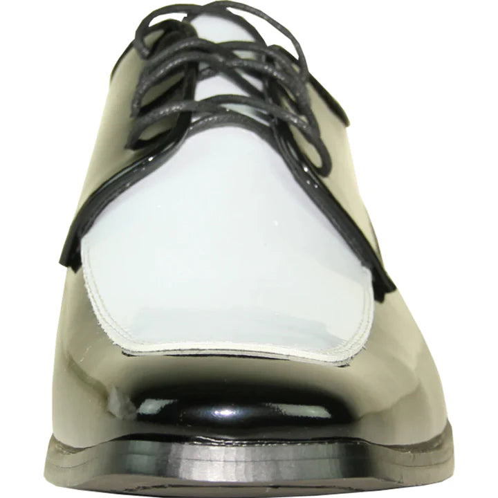 MENS CLASSIC MOC TOE SHINY PATENT PROM 2025 SHOE IN BLACK & WHITE - 6.5M