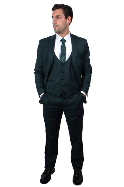 "Men's Hunter Green Skinny Wedding & Prom 2026 Suit - One Button Peak Lapel with Lowcut Vest"