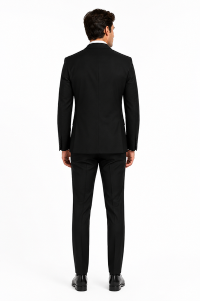 Ultra Slim Fit 2 Piece Suit Stretch Fabric in Solid Black