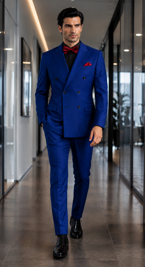 Ultra Slim Fit Double Breasted Royal Suit - Narrow Leg Pants - Gucci Cut - Tapered Jacket