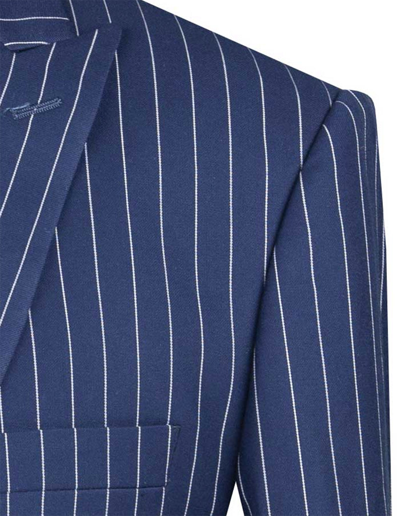 Odyssey Collection - Blue Regular Fit 3 Piece Suit 2 Button Gangster Stripe - Blue