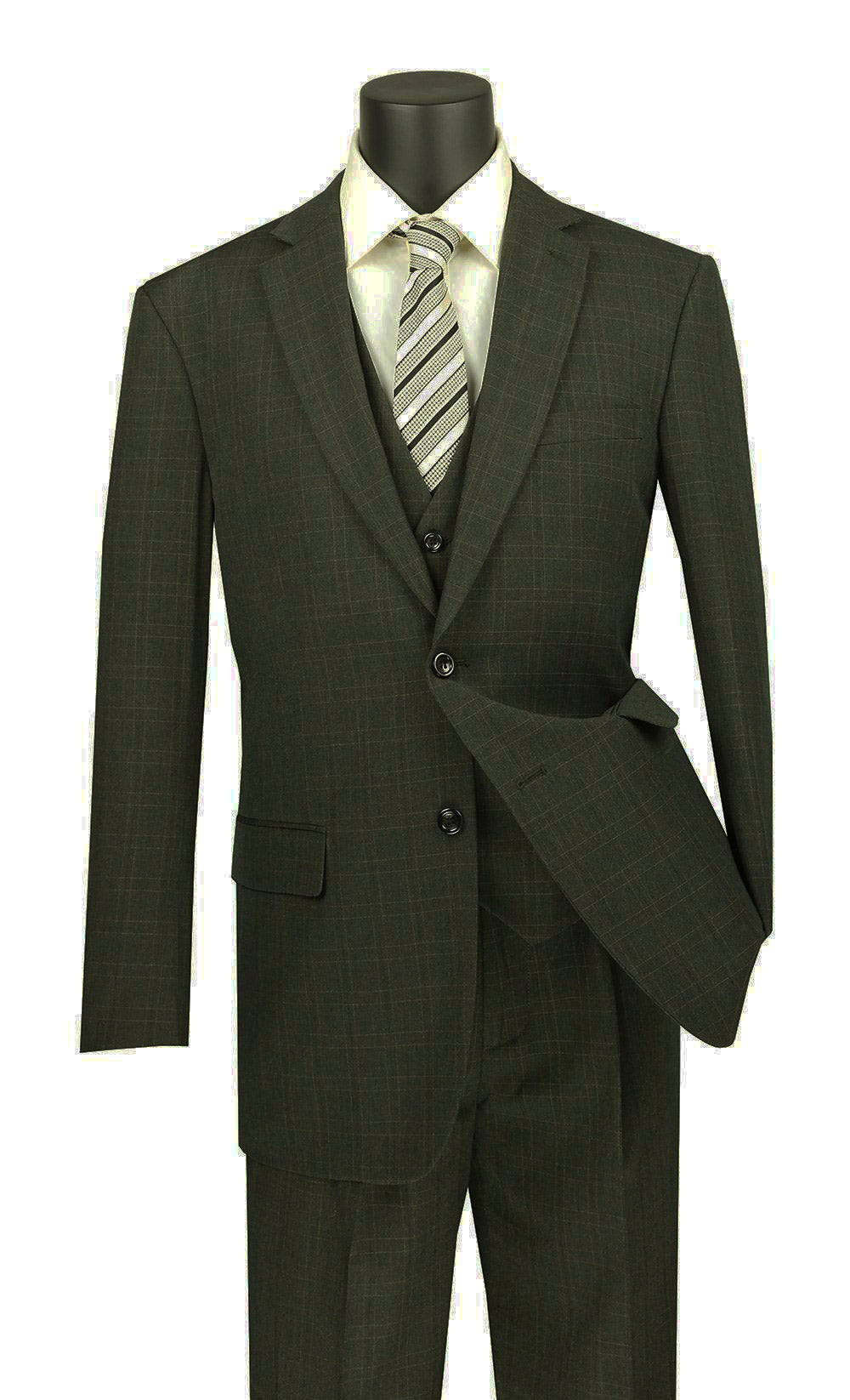 Olympia Collection - Glen Plaid Regular Fit Suit 3 Piece Olive - Olive
