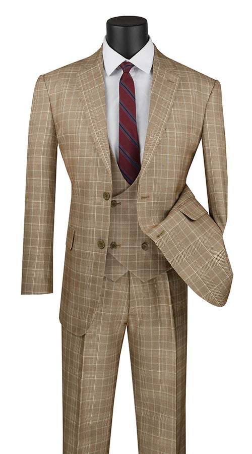 Renaissance Collection - Regular Fit 3 Piece Suit Camel - Camel