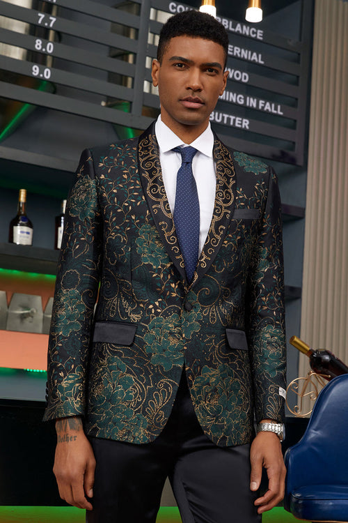 "Stacy Adams Men's Designer Tuxedo Jacket - Prom 2026 & Wedding, Green & Gold Floral Paisley"