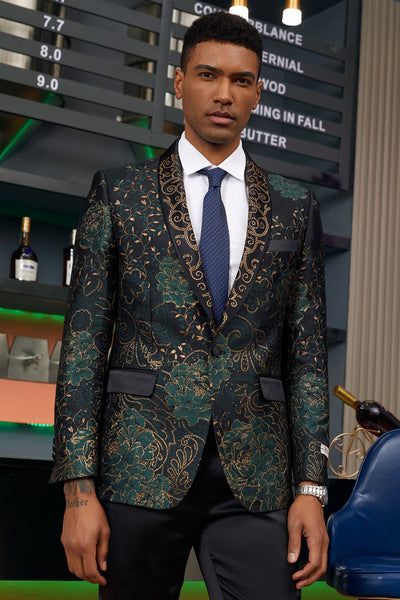 "Stacy Adams Men's Designer Tuxedo Jacket - Prom 2026 & Wedding, Green & Gold Floral Paisley"