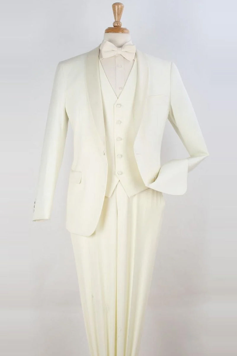 "Ivory Modern Fit Shawl Tuxedo - One Button Vested Mens Suit" - 34 Regular