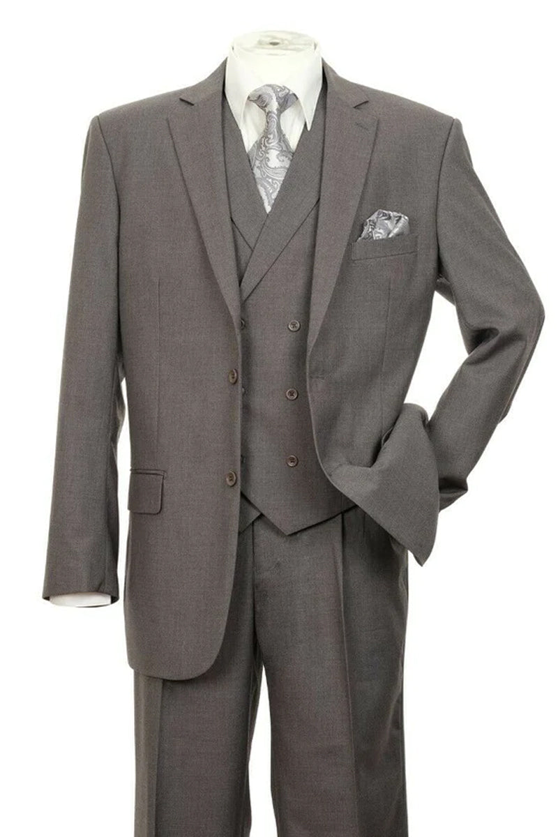 Mens 2 button Pleated Pant Suit in Charcoal Grey With Double Breasted Vest, 38 Long / Charcoal Mens 2 button Pleated Pant Suit in Charcoal Grey With Double Breasted Vest, 38 Long / Charcoal