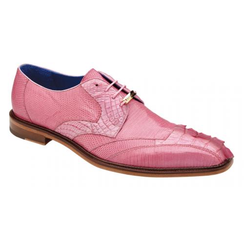 Belvedere Valter Rose Pink Genuine Caiman Crocodile and Lizard Dress Shoes - 6