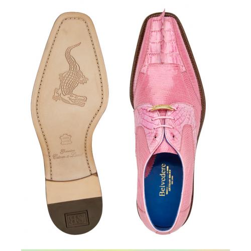 Belvedere Valter Rose Pink Genuine Caiman Crocodile and Lizard Dress Shoes - 6