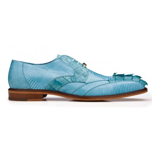 Belvedere Valter Summer Blue Genuine Caiman Crocodile and Lizard Dress Shoes - 6