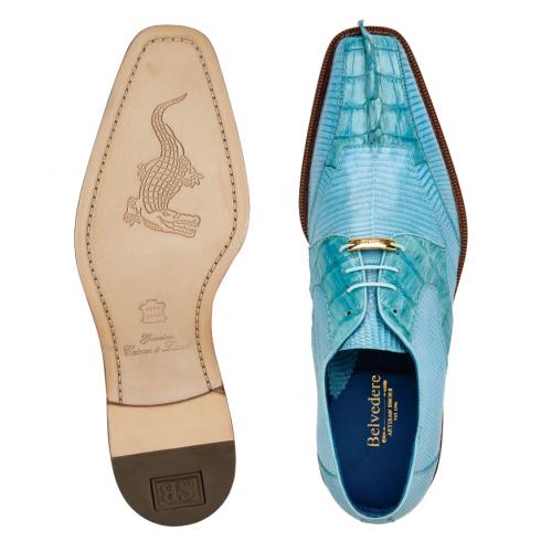 Belvedere Valter Summer Blue Genuine Caiman Crocodile and Lizard Dress Shoes - 6