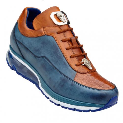Belvedere Flash Antique Blue Safari Almond Genuine Ostrich Soft Italian Calf Skin Sneakers - 9