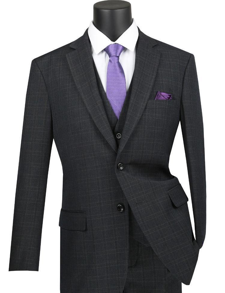 Vinca Collection- Black Glen Plaid Three Piece Suit Regular Fit - 42 Regular - 36 Waist