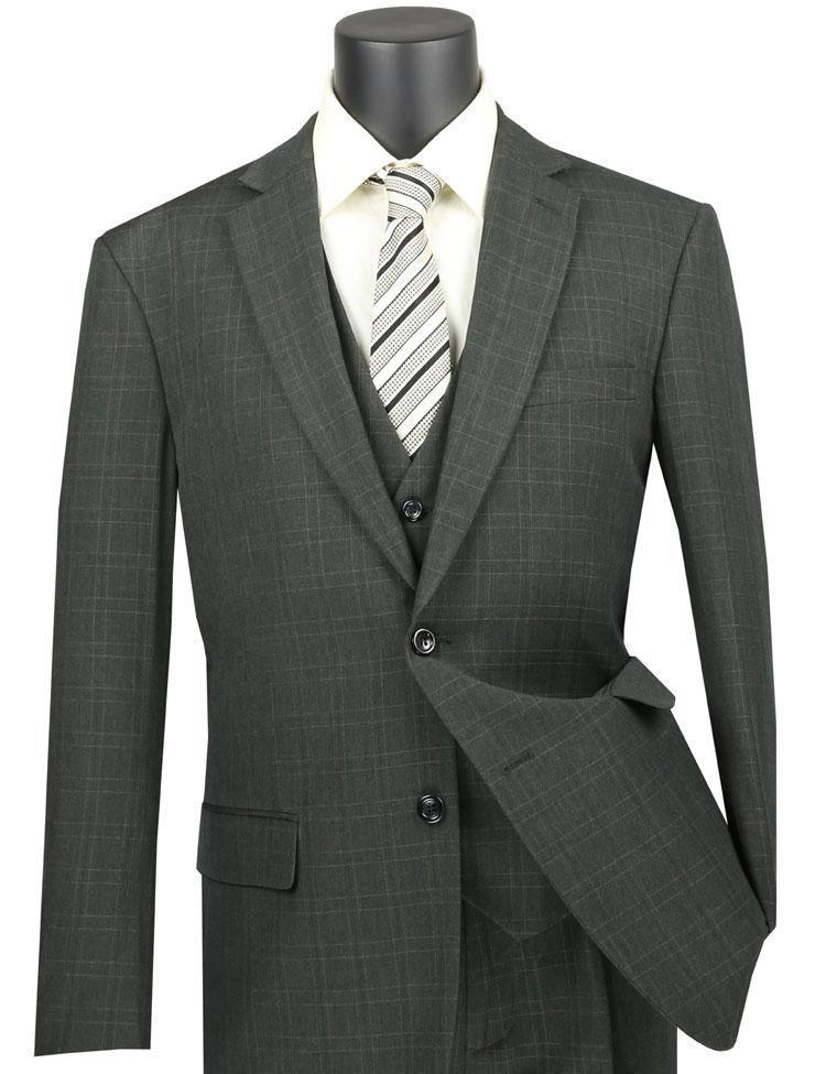 Vinca Collection- Olive Glen Plaid Three Piece Suit Regular Fit - 44 Regular - 38 Waist