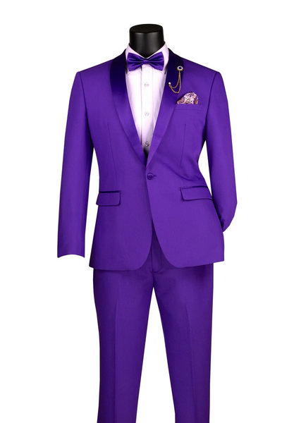 Premium Royal Purple Shawl Lapel Tuxedo – Spectrum 1 Button Formal Set
