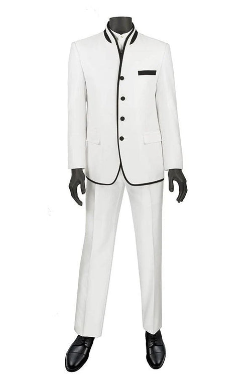 Mens White Sharkskin Mandarin Collar Tuxedo - 2 Piece Slim Fit Luxury Set