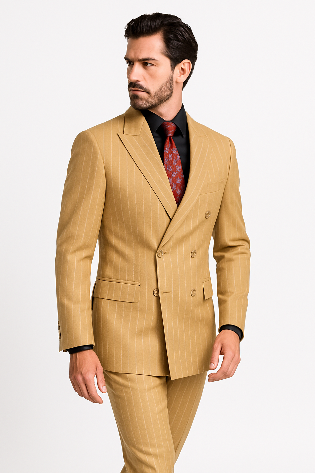 Vinci Men's 2 Piece Banker Pinstripe Double Breasted purple Suit Outlet - 38 Short Jacket+32 Waist Adjustable 28to34)(Height: 5 4 to5 7 )(Neck 15-16.5)S-M)