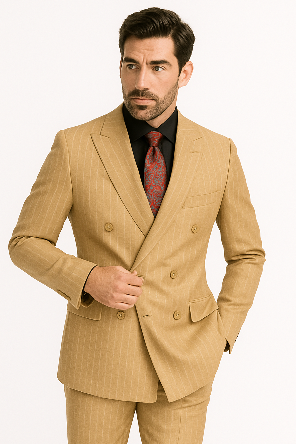 Vinci Men's 2 Piece Banker Pinstripe Double Breasted purple Suit Outlet - 38 Short Jacket+32 Waist Adjustable 28to34)(Height: 5 4 to5 7 )(Neck 15-16.5)S-M)