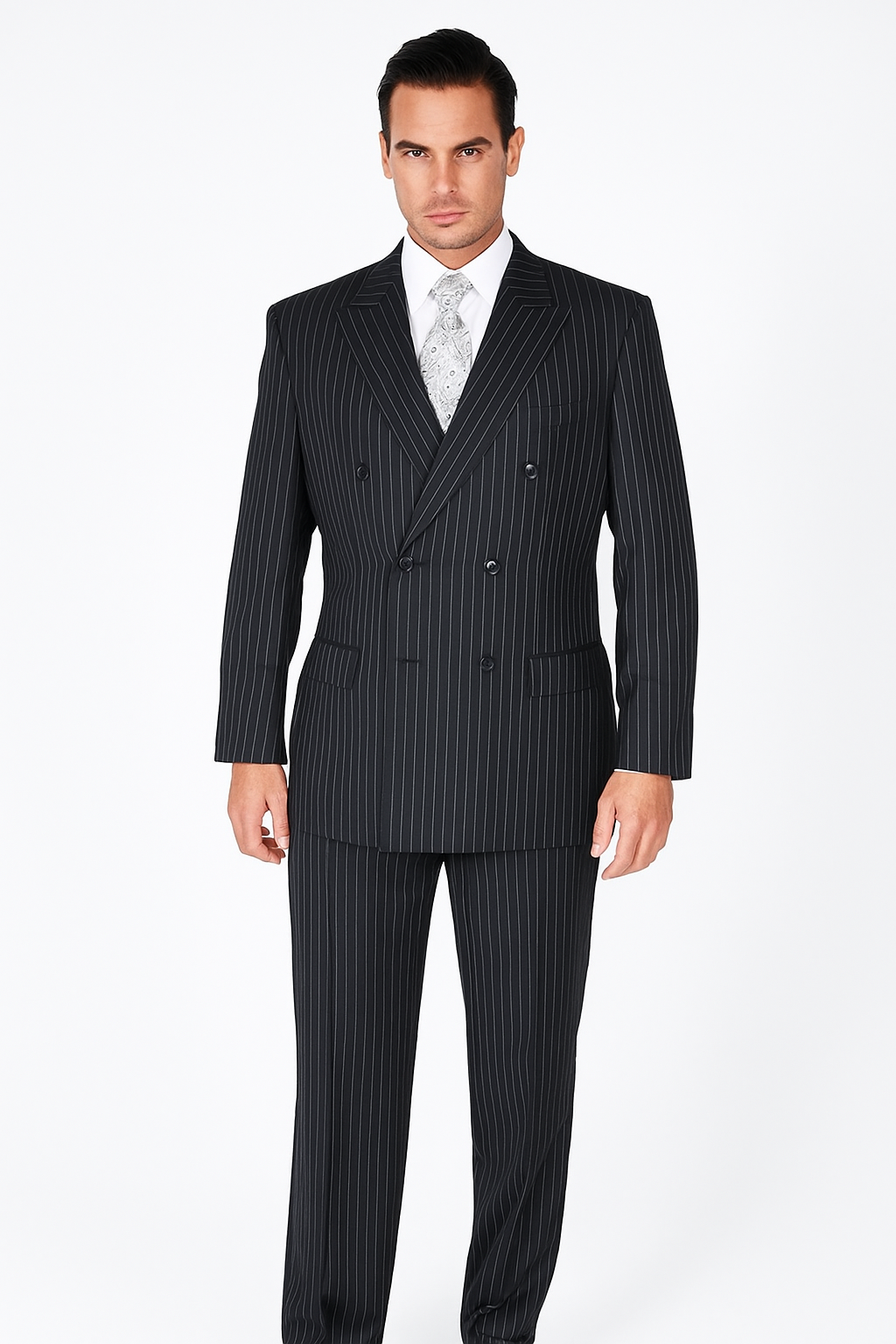 Vinci Men's 2 Piece Banker Pinstripe Double Breasted purple Suit Outlet - 38 Short Jacket+32 Waist Adjustable 28to34)(Height: 5 4 to5 7 )(Neck 15-16.5)S-M)