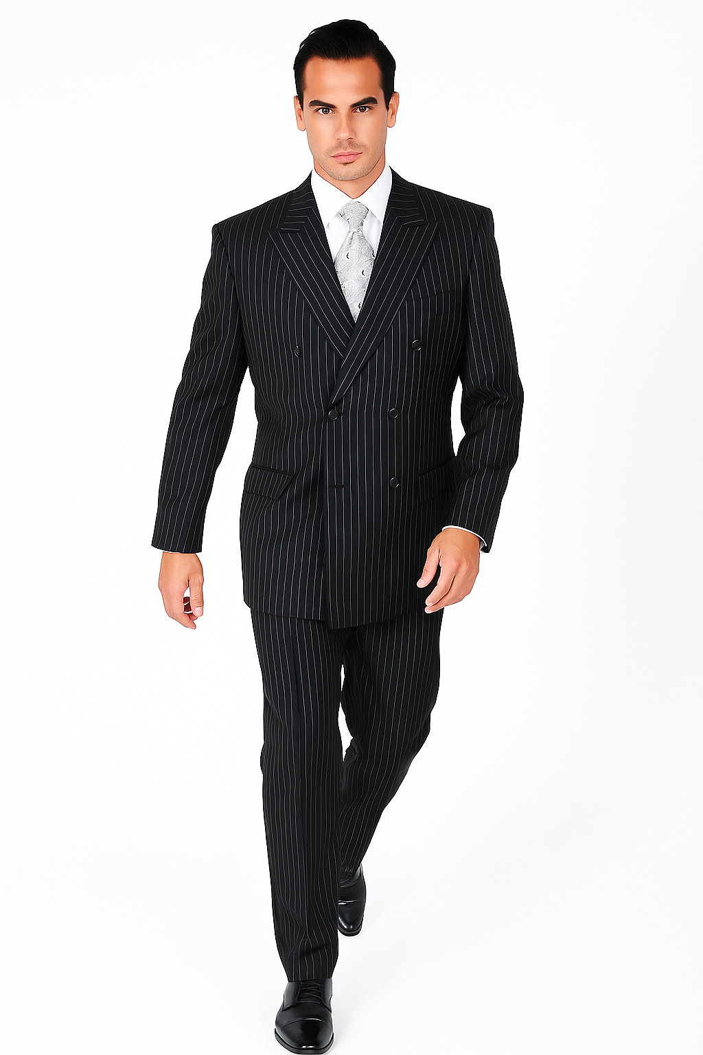 Vinci Men's 2 Piece Banker Pinstripe Double Breasted purple Suit Outlet - 38 Short Jacket+32 Waist Adjustable 28to34)(Height: 5 4 to5 7 )(Neck 15-16.5)S-M)