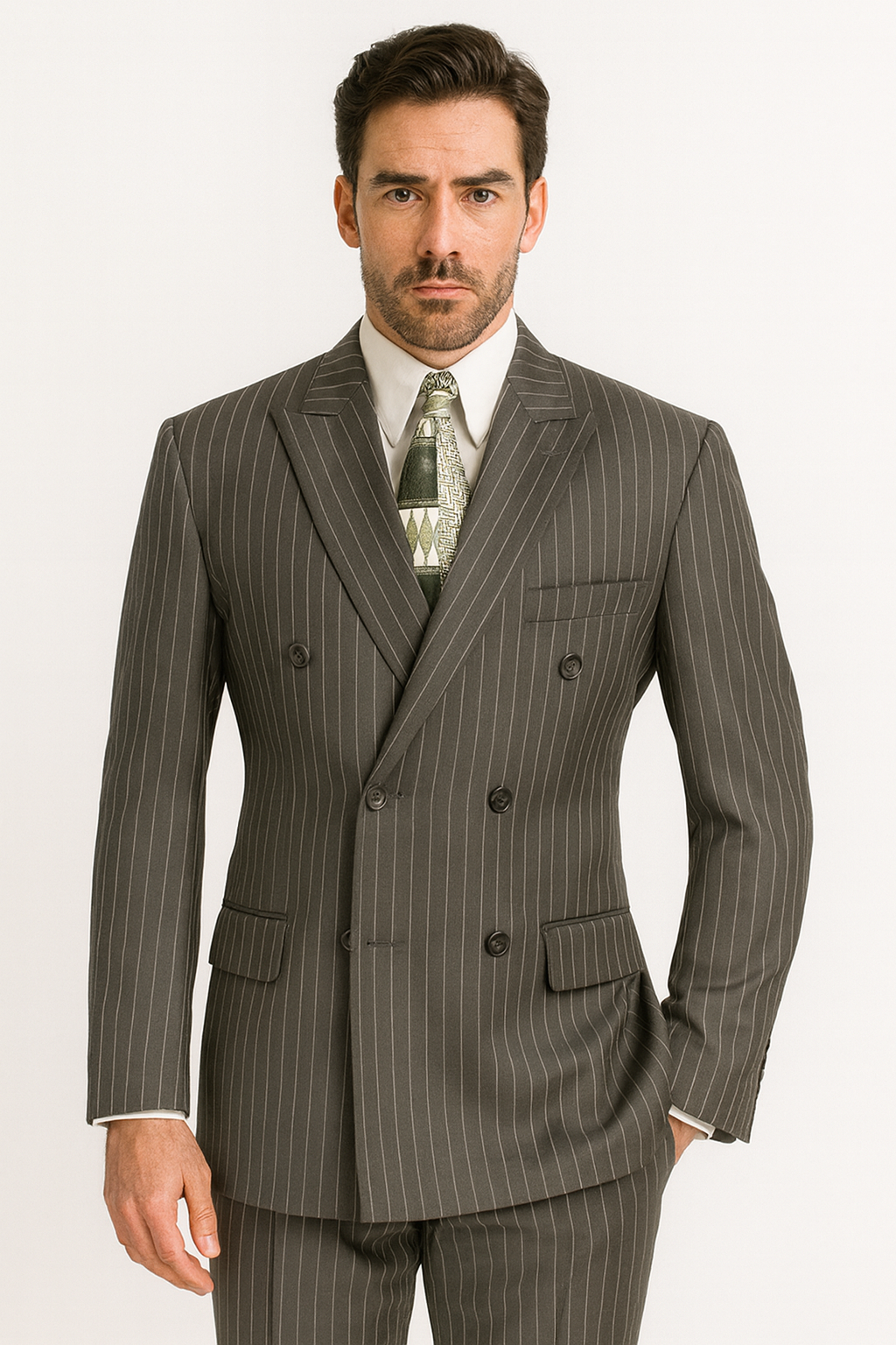 Vinci Men's 2 Piece Banker Pinstripe Double Breasted purple Suit Outlet - 38 Short Jacket+32 Waist Adjustable 28to34)(Height: 5 4 to5 7 )(Neck 15-16.5)S-M)