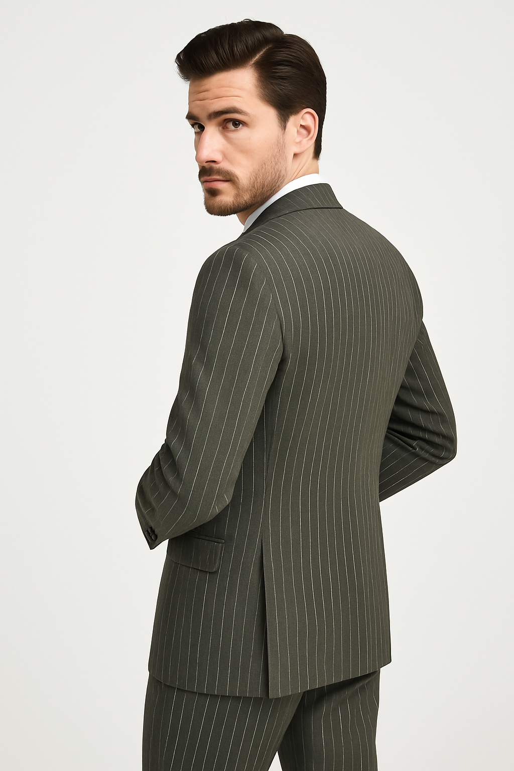 Vinci Men's 2 Piece Banker Pinstripe Double Breasted purple Suit Outlet - 38 Short Jacket+32 Waist Adjustable 28to34)(Height: 5 4 to5 7 )(Neck 15-16.5)S-M)