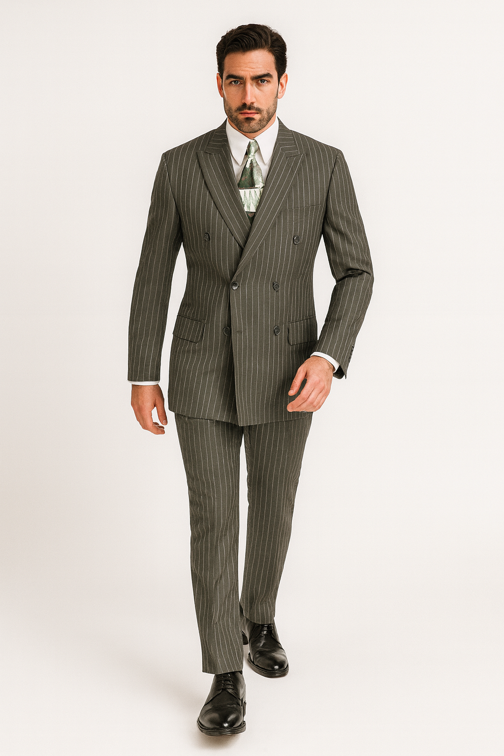 Vinci Men's 2 Piece Banker Pinstripe Double Breasted purple Suit Outlet - 38 Short Jacket+32 Waist Adjustable 28to34)(Height: 5 4 to5 7 )(Neck 15-16.5)S-M)
