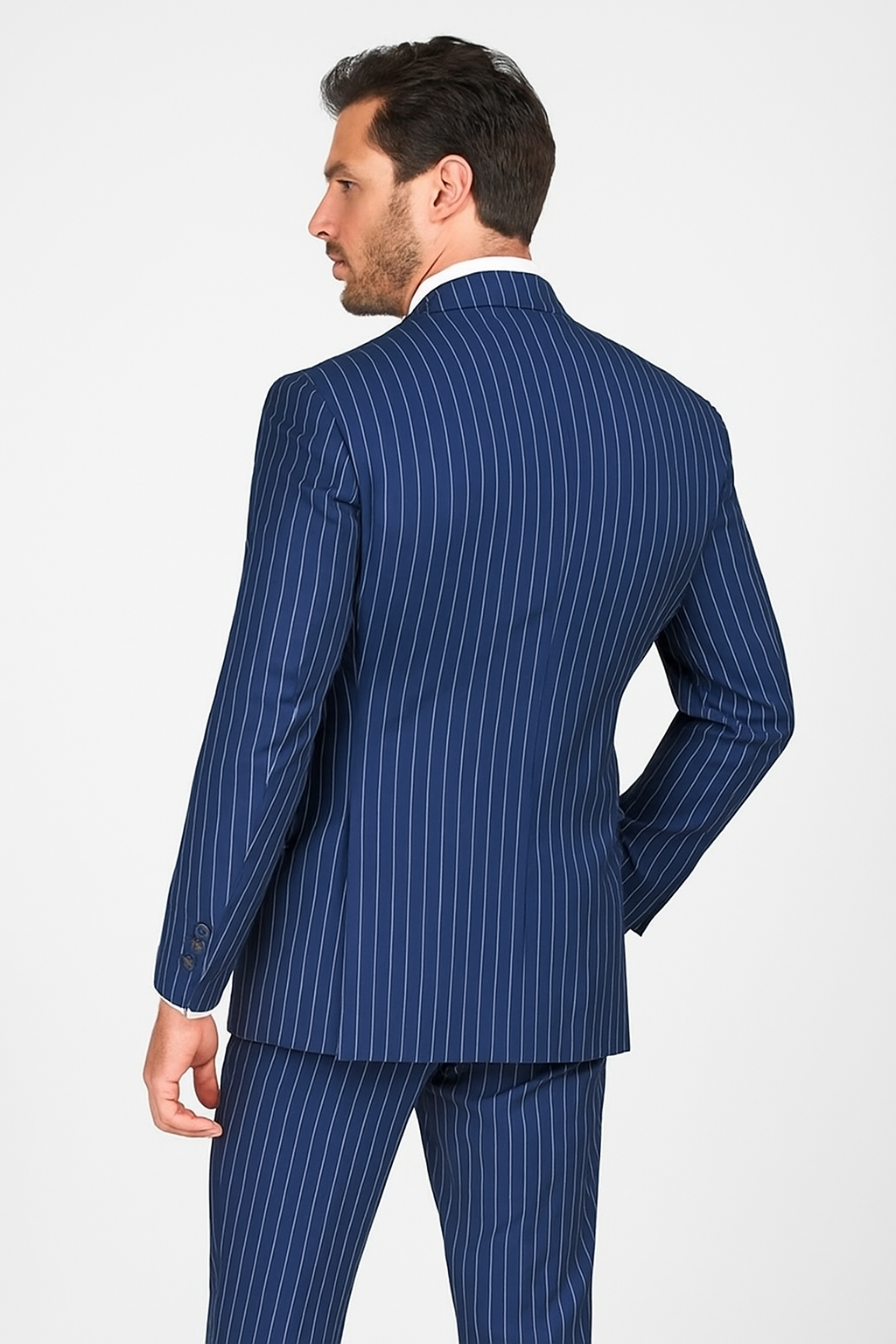 Vinci Men's 2 Piece Banker Pinstripe Double Breasted purple Suit Outlet - 38 Short Jacket+32 Waist Adjustable 28to34)(Height: 5 4 to5 7 )(Neck 15-16.5)S-M)