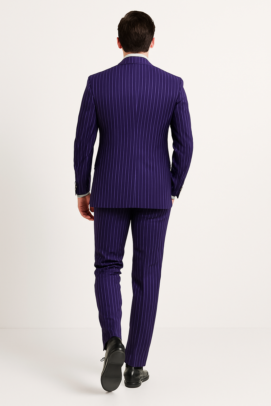 Vinci Men's 2 Piece Banker Pinstripe Double Breasted purple Suit Outlet - 38 Short Jacket+32 Waist Adjustable 28to34)(Height: 5 4 to5 7 )(Neck 15-16.5)S-M)