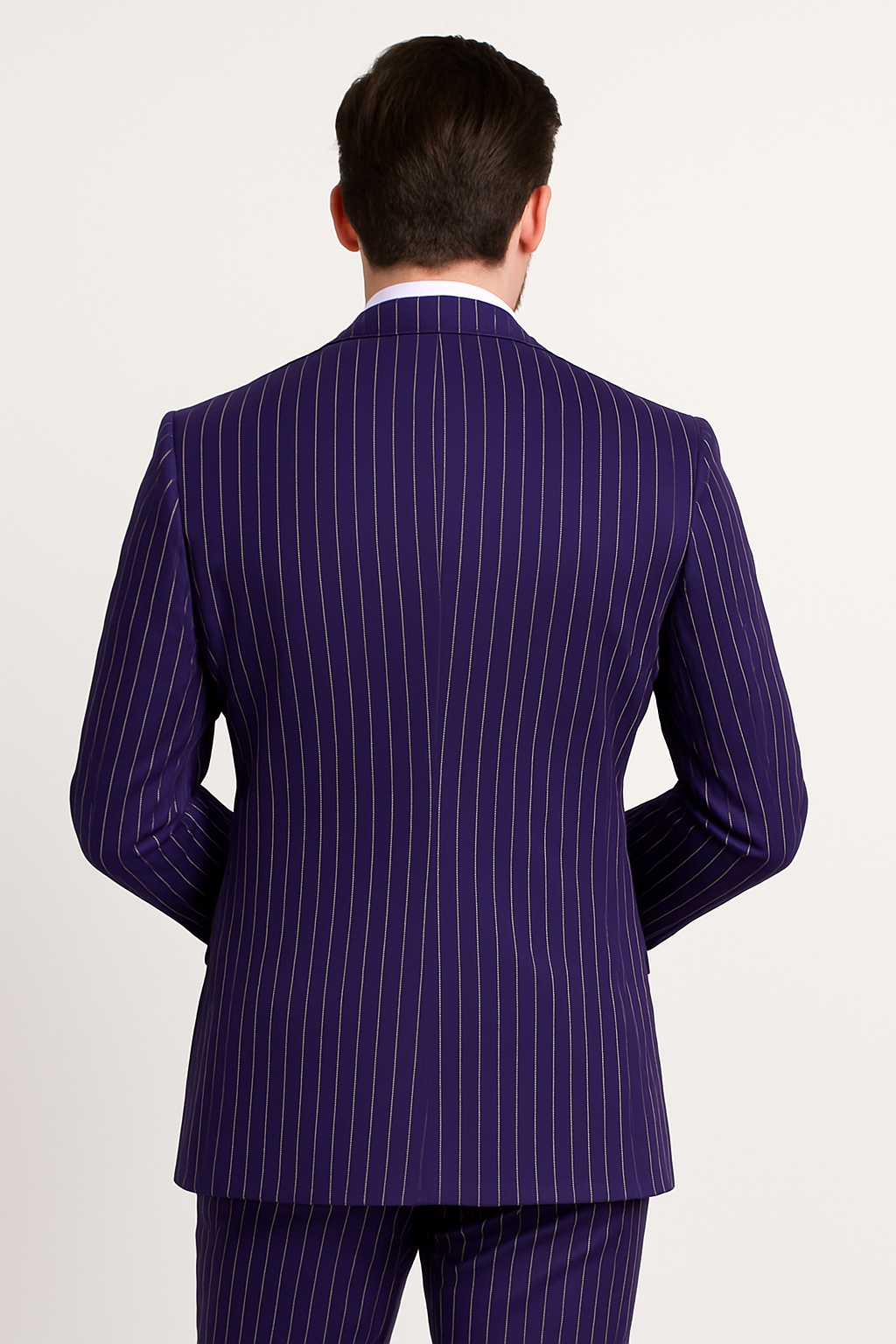 Vinci Men's 2 Piece Banker Pinstripe Double Breasted purple Suit Outlet - 38 Short Jacket+32 Waist Adjustable 28to34)(Height: 5 4 to5 7 )(Neck 15-16.5)S-M)
